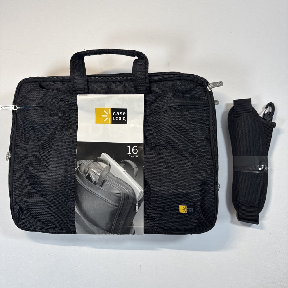 Case Logic Laptop Messenger Bag Briefcase Shoulder Strap Pockets Black Gray 16"